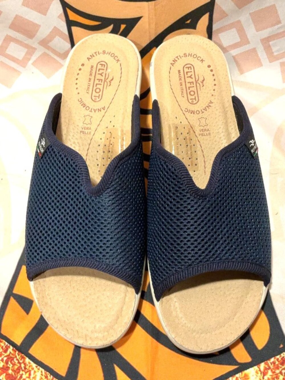 Fly Flot Navy Blue Mesh Comfort Slide Sandals Size 40 / US 9-9.5 — Made in Italy